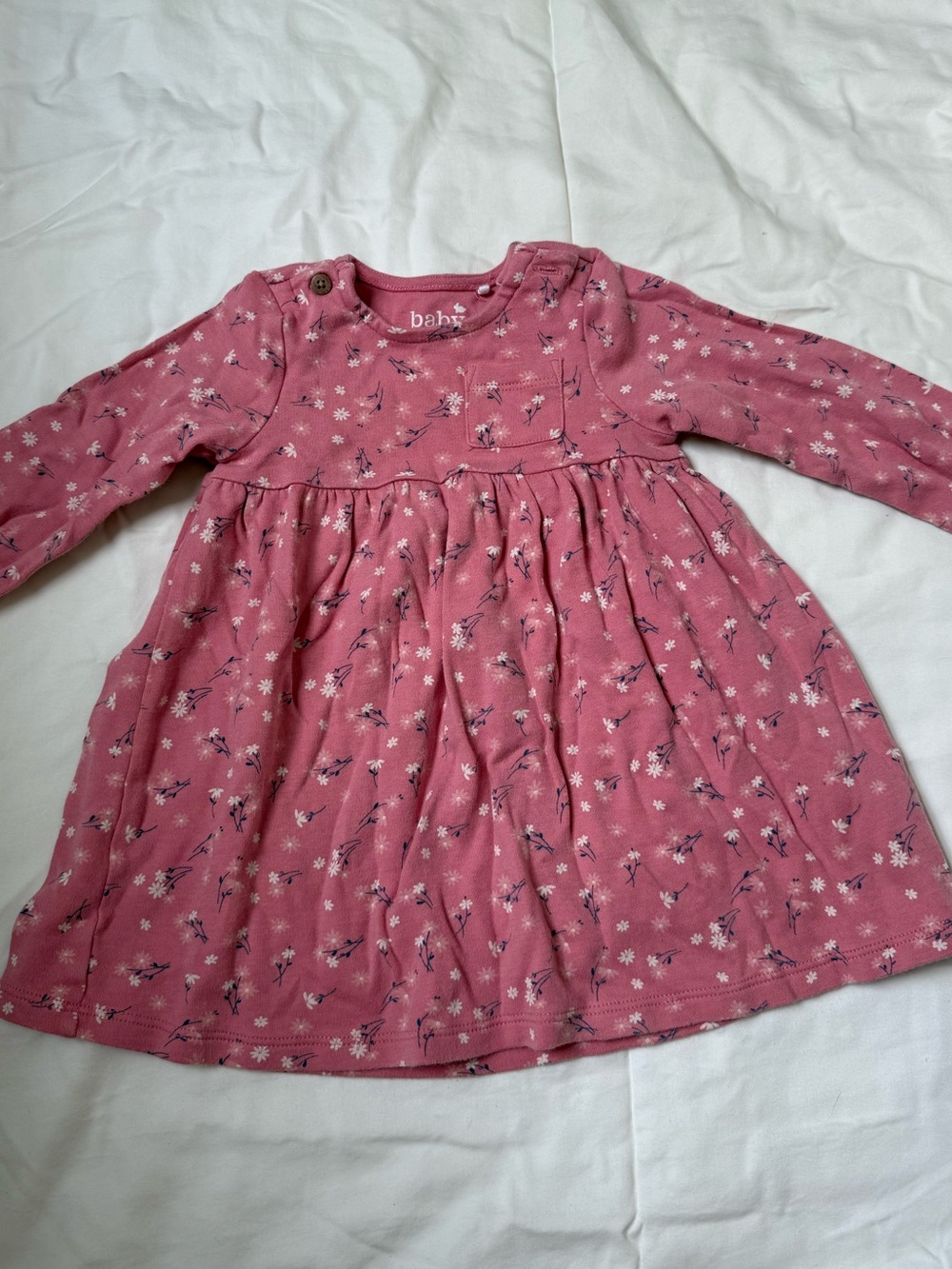 Baby Pink Floral Long-Sleeve Casual Dress for Girls